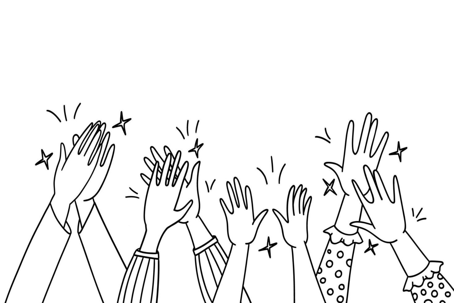 Hand drawn clapping human hands vector doodle set. Collection of men and women raising arms making applause isolated illustration. Greeting celebration or ovation concept