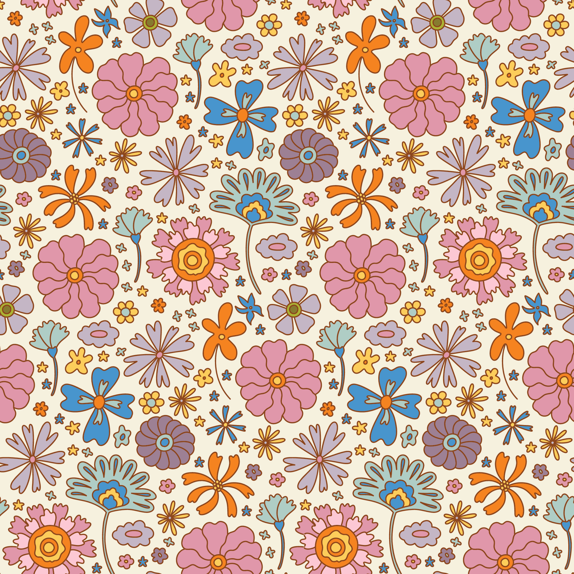 Vecteur Stock Aesthetic Contemporary printable seamless pattern with retro groovy  flowers Decorative Naive 60s 70s style Vintage boho background in  minimalist mid century style for fabric wallpaper or wrapping  Adobe Stock