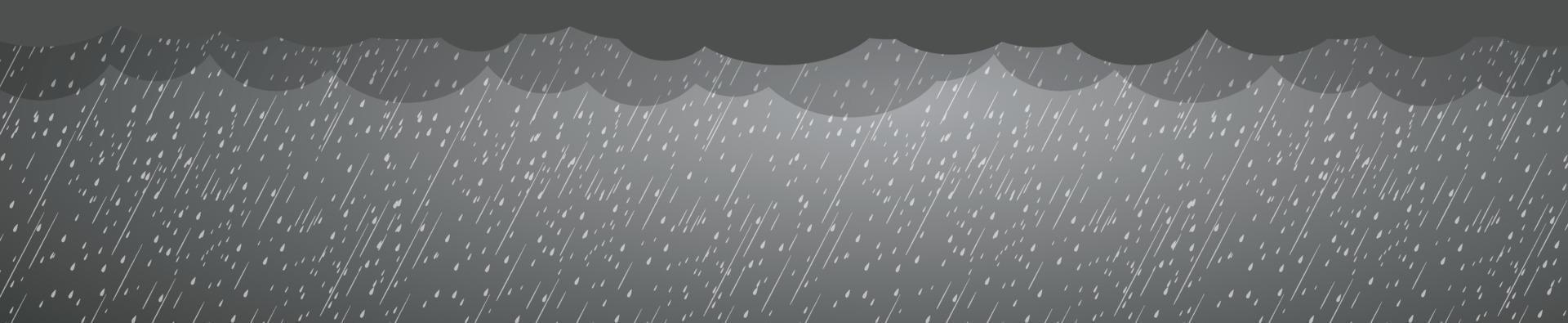 lluvia y nubes, fondo de tormenta, banner horizontal, ilustración vectorial. vector