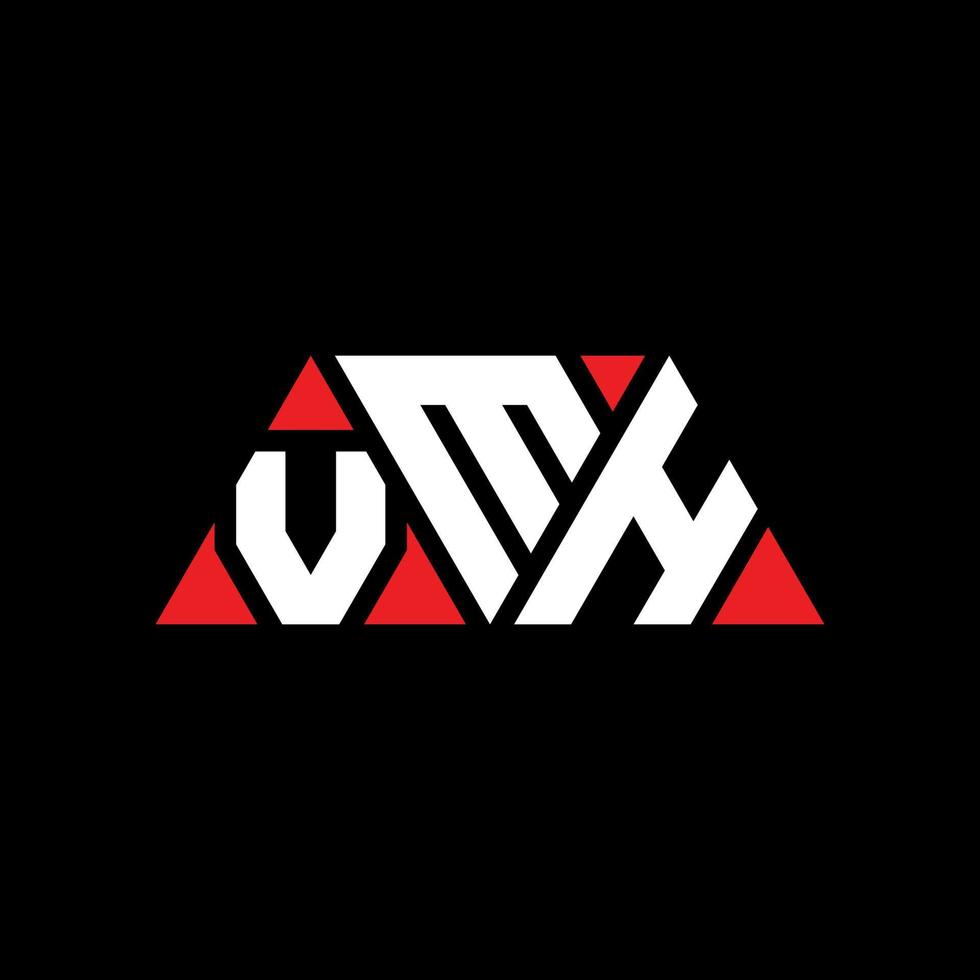 Diseño de logotipo de letra triangular vmh con forma de triángulo. monograma de diseño de logotipo de triángulo vmh. plantilla de logotipo de vector de triángulo vmh con color rojo. logotipo triangular vmh logotipo simple, elegante y lujoso. vmh