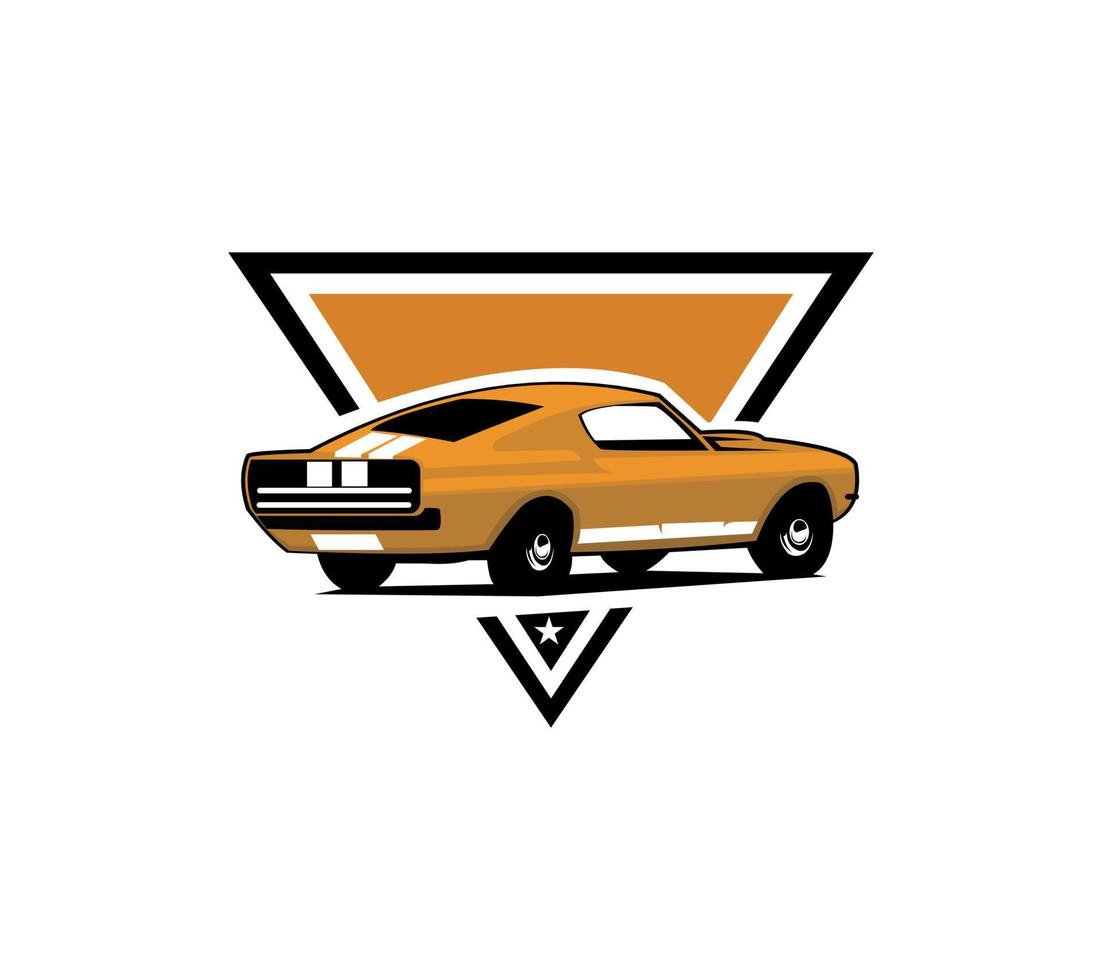 muscle car logo- vector car isolated on blue looks elegant from a stylish front and great for banners, templates, emblems, badges, clothes