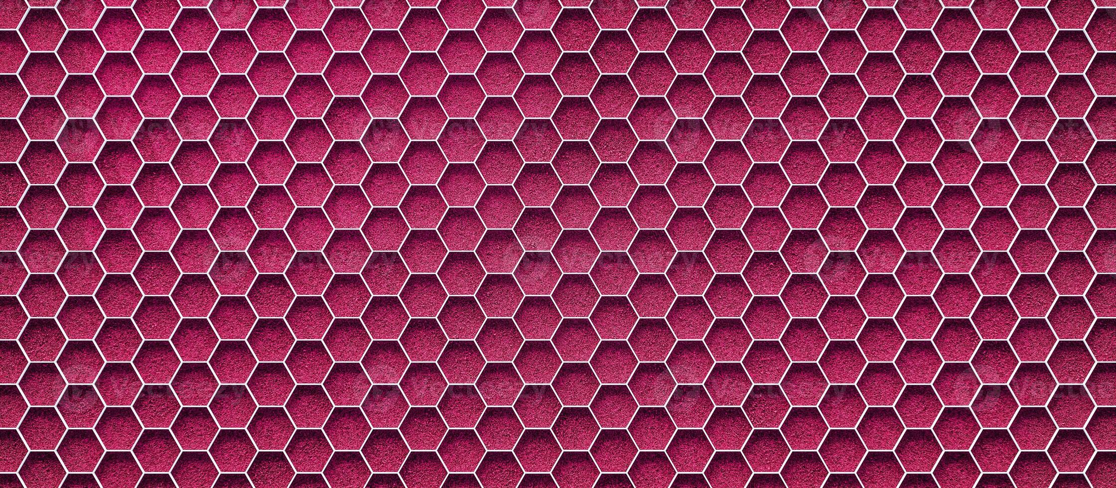 Pink grass soccer field with hexagonal goal pattern background. 3d render photo