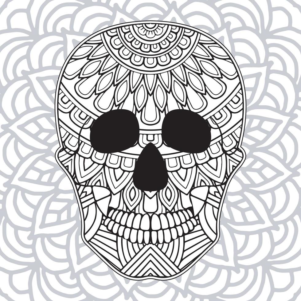 Coloring for adult for Day of the Dead. Hand drawn mexican sugar skulls Coloring Page. vector