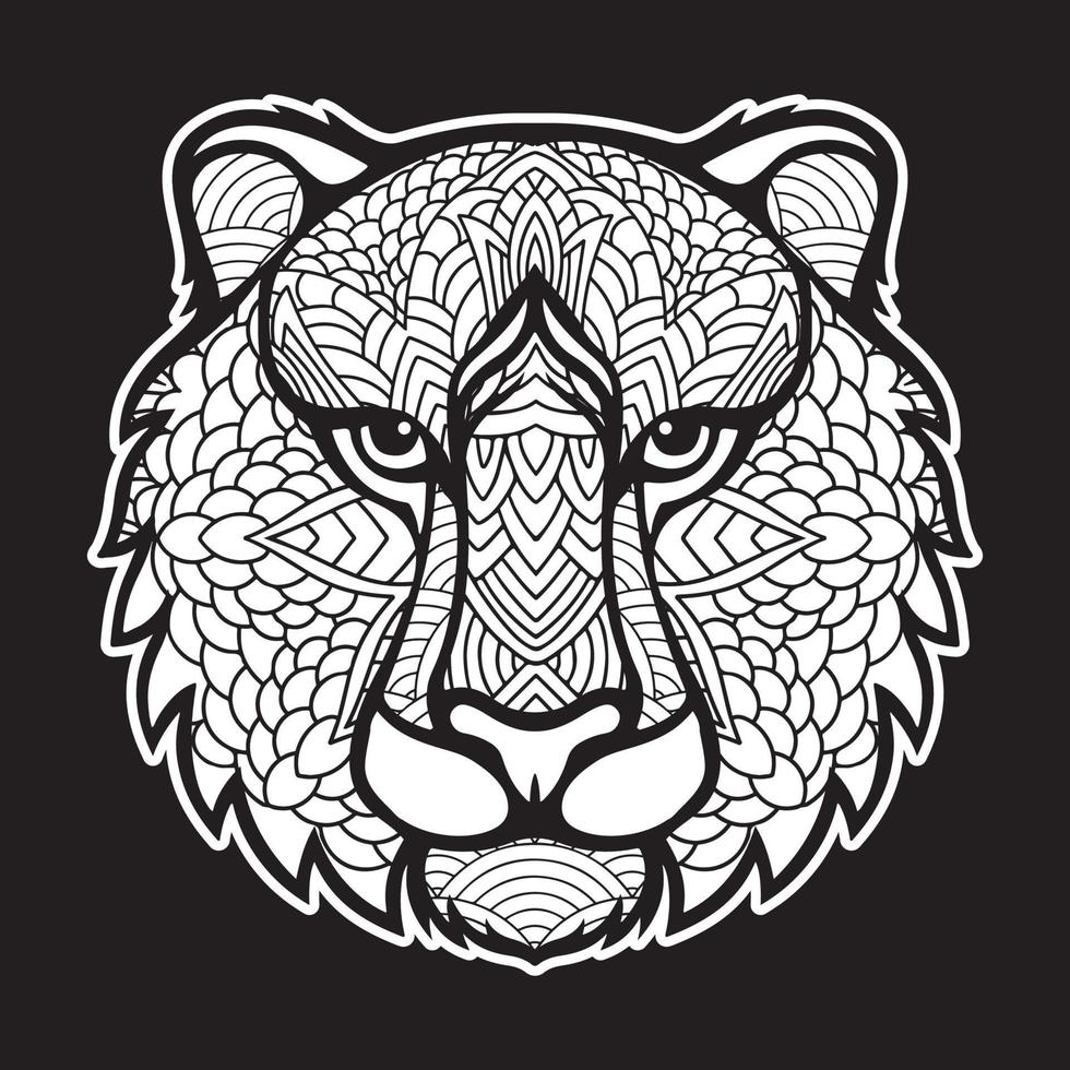 Hand drawn tiger doodle with flower decorative elements. Patterned head of the tiger vector