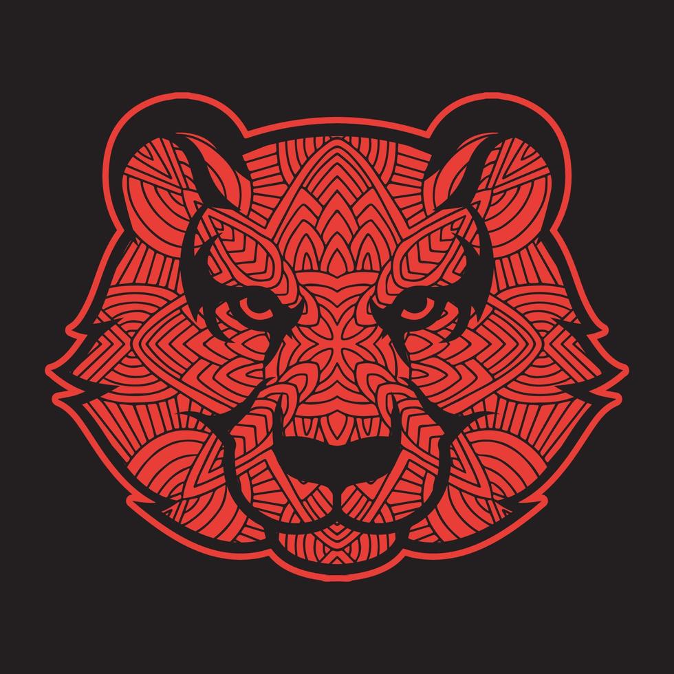 Hand drawn tiger doodle with flower decorative elements. Patterned head of the tiger vector
