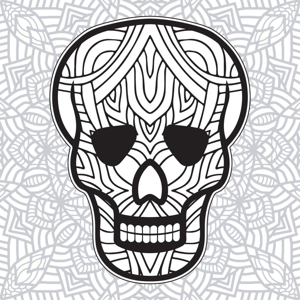 Coloring for adult for Day of the Dead. Hand drawn mexican sugar skulls Coloring Page. vector
