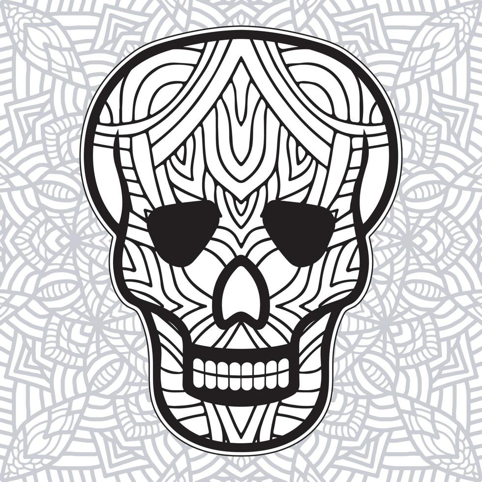 colorear para adultos para el día de los muertos. Página para colorear de calaveras de azúcar mexicanas dibujadas a mano. vector