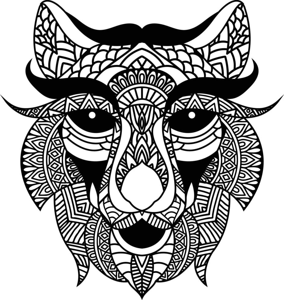 Wolf illustration geometric tattoo style. Cute Wolf with mandala. outline for coloring book vector