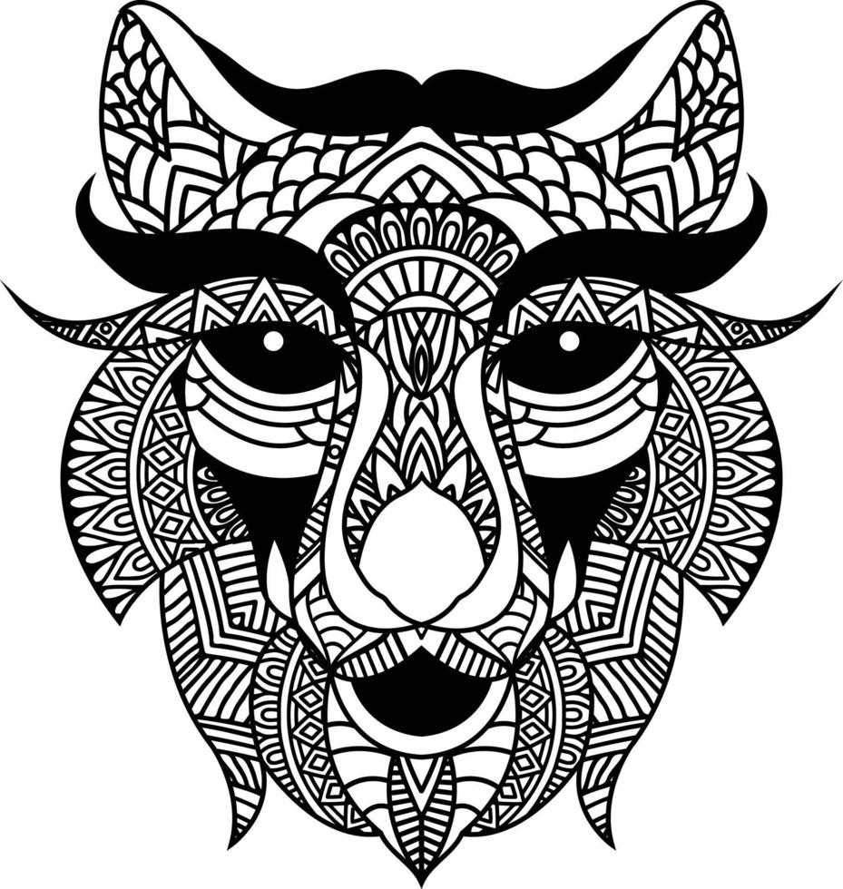 estilo de tatuaje geométrico de ilustración de lobo. lindo lobo con mandala. esquema para colorear libro vector