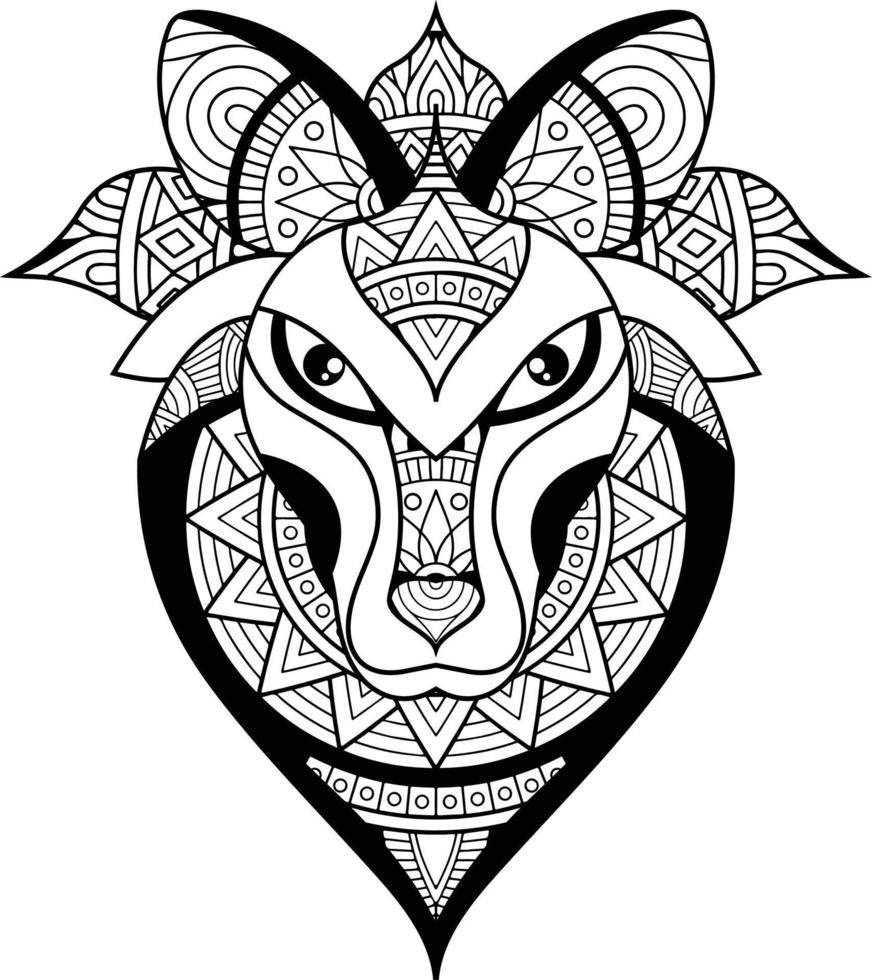 Wolf illustration geometric tattoo style. Cute Wolf with mandala. outline for coloring book vector