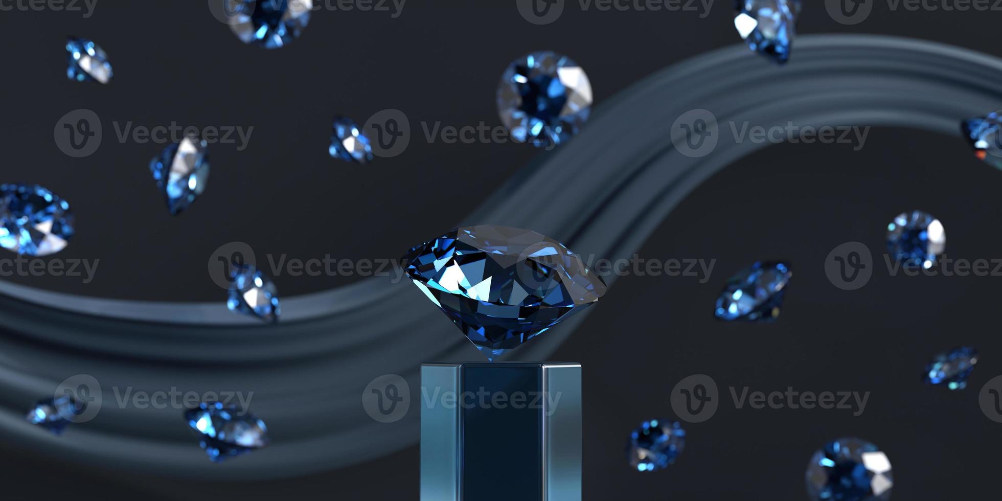 Group of Blue diamond sapphire placed on glossy background main object focus 3d rendering photo