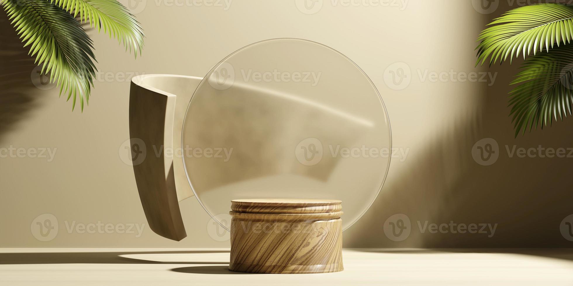3D rendering platform podium with palm leaves product presentation background photo