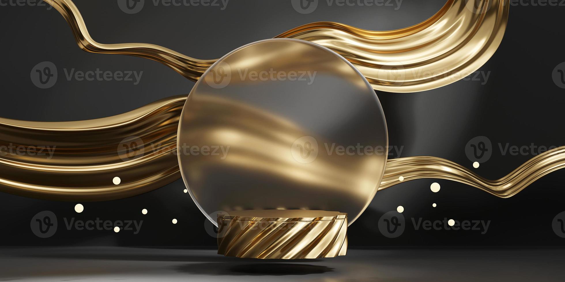 3D rendering abstract gold platform podium product presentation backdrop photo