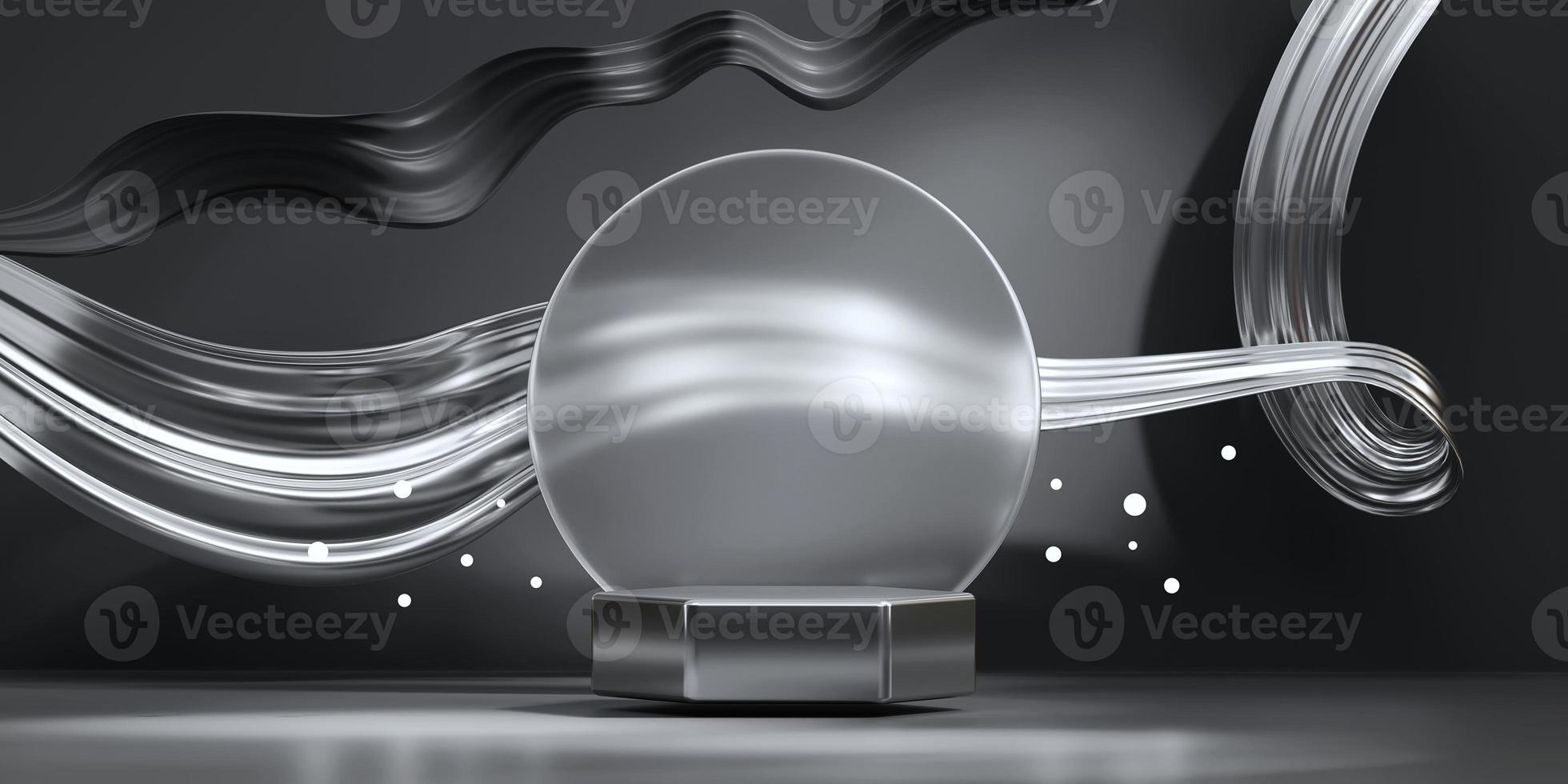 3D rendering abstract silver platform podium product presentation backdrop photo