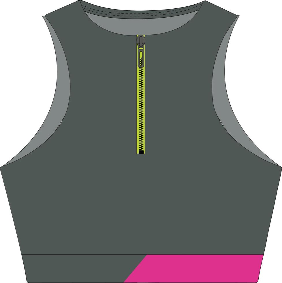 Sports bra with zipper flat sketch vector