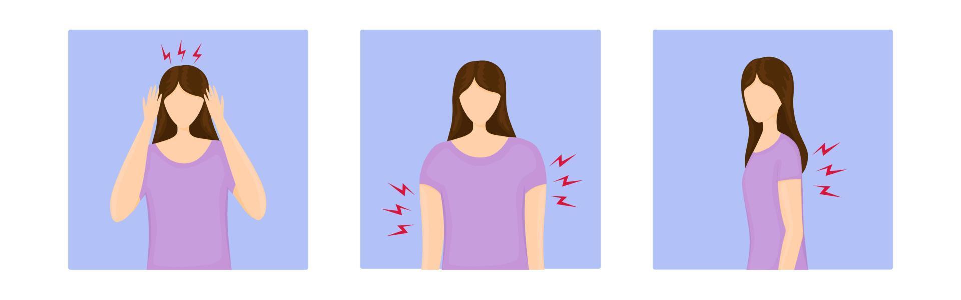 mujer con síntomas de dolor para la ilustración aislada del vector infográfico