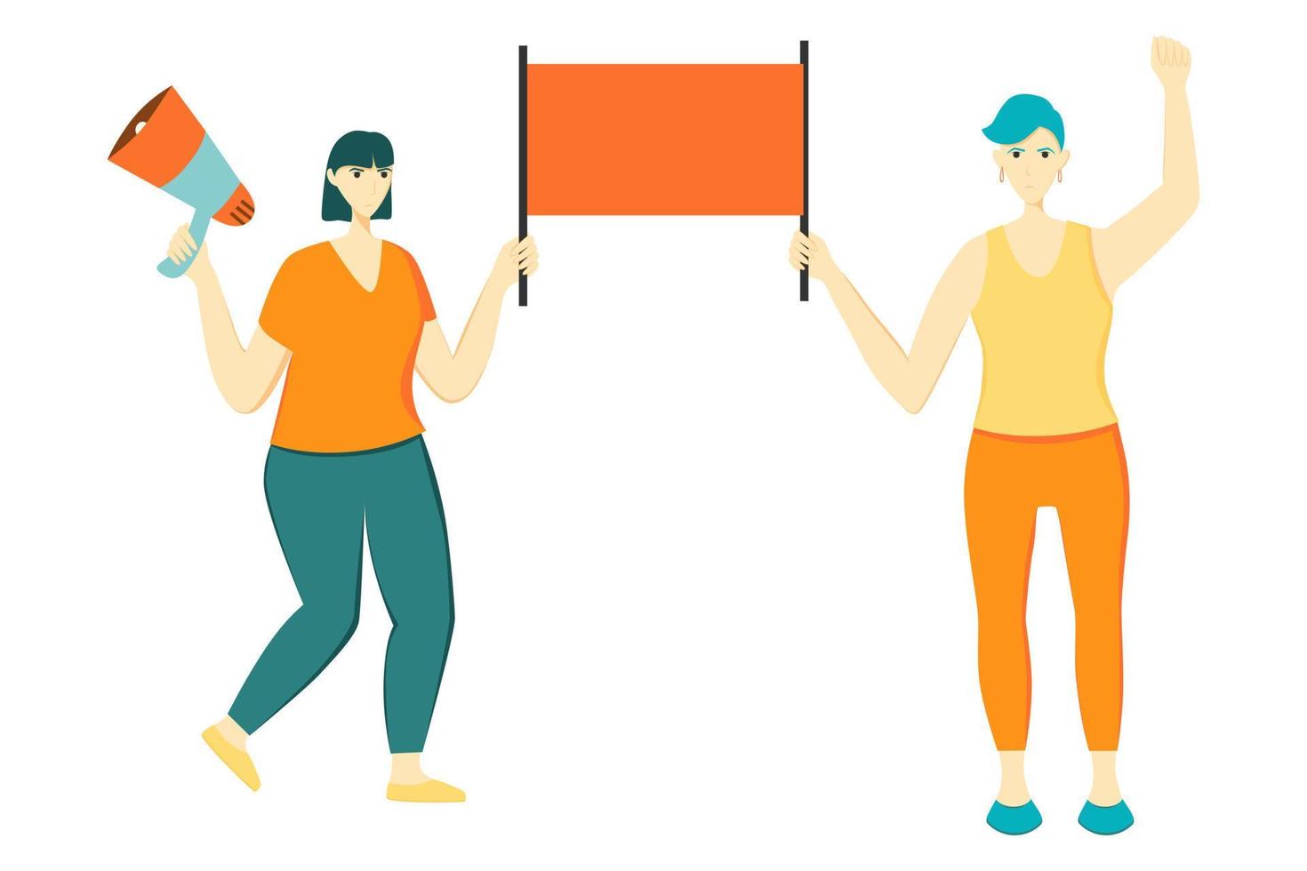 Women protest with banners vector flat illustration