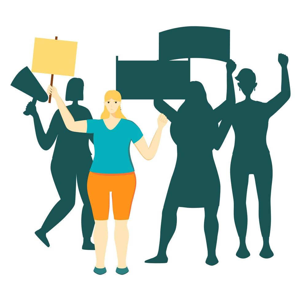 Women protest with banners vector flat illustration