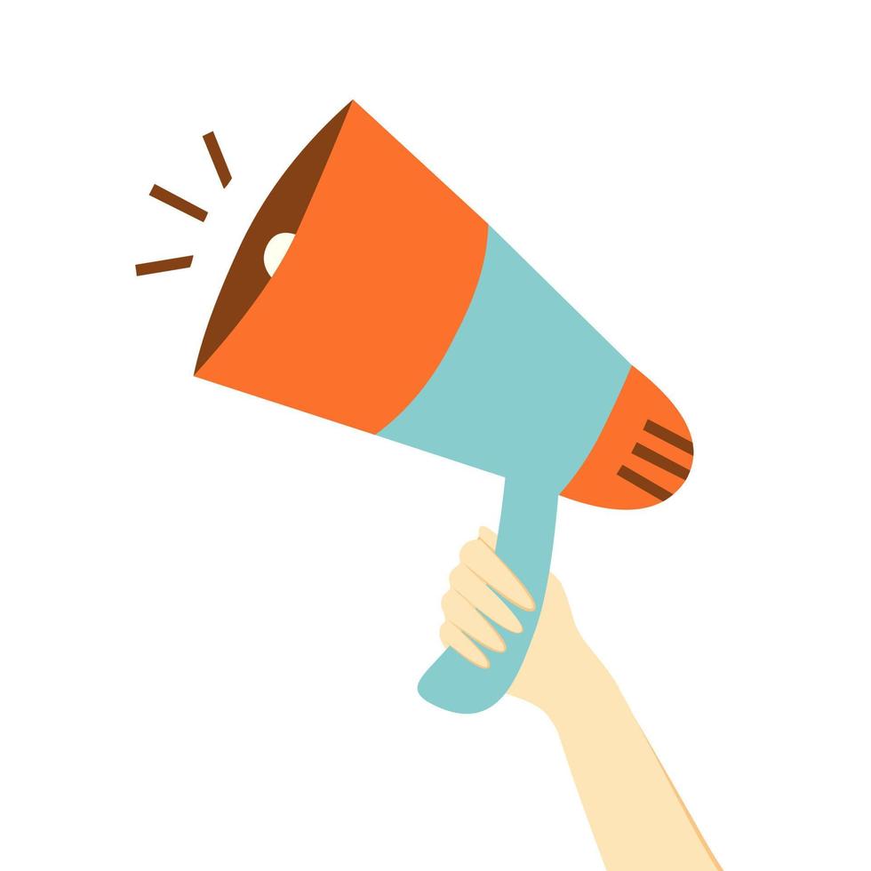 Hand holding megaphone for protests vector isolated illustration