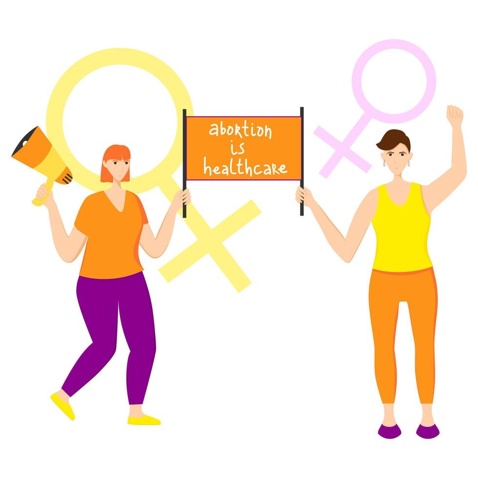 Women protest with placard vector flat illustration