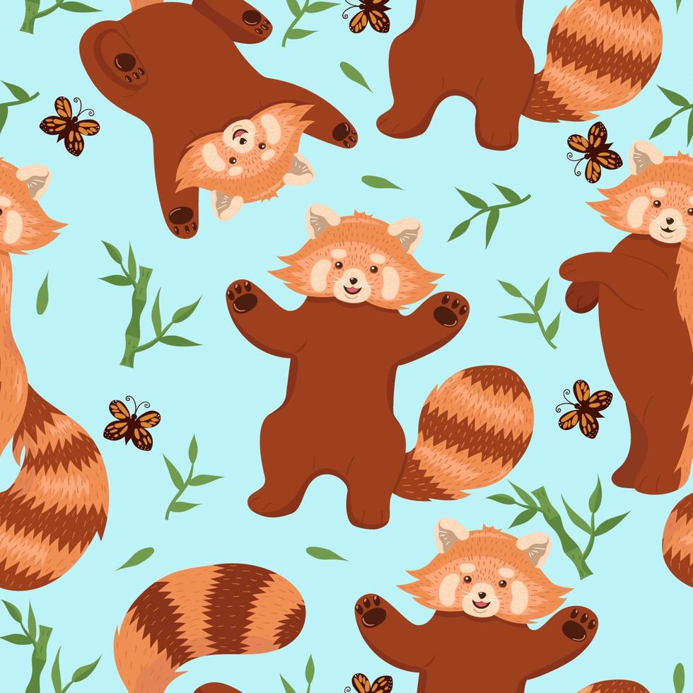 Seamless pattern with red pandas. Vector graphics.