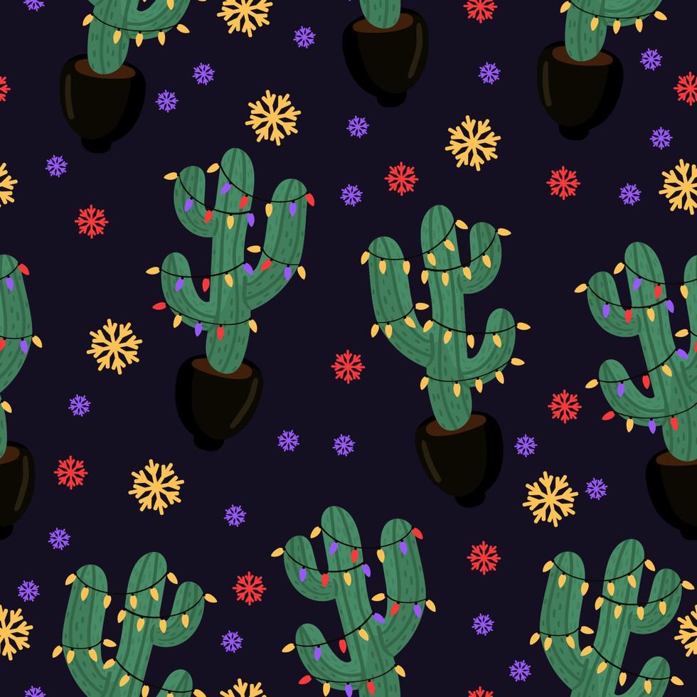 Christmas cacti. New Year seamless pattern. vector