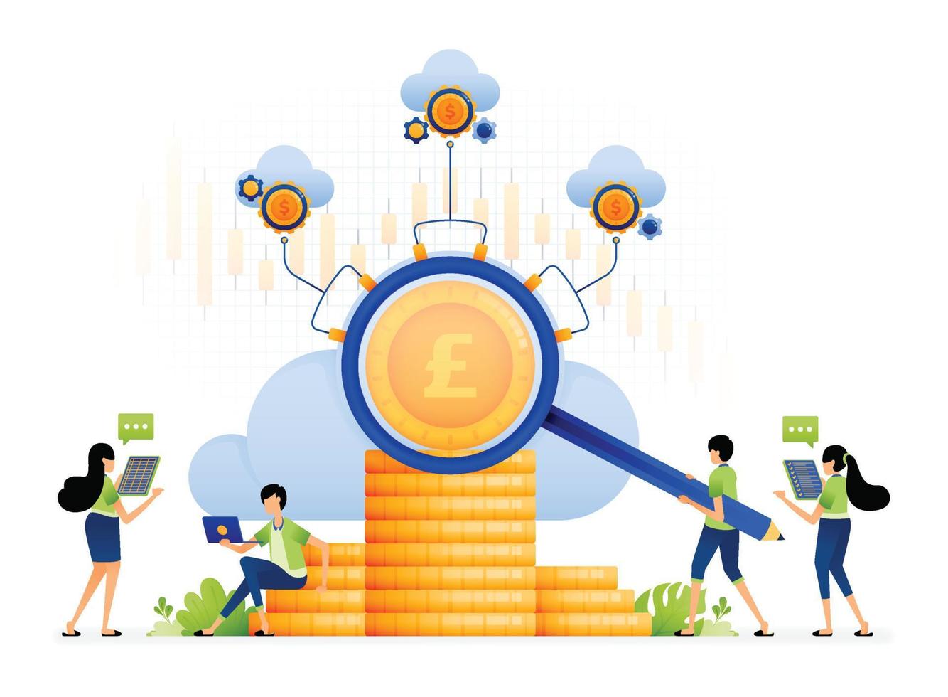 Design of Make money with internet tech cloud and maximize cloud blockchain network for service mechanism. Illustration for landing pages websites posters banners mobile apps web social media ads etc vector