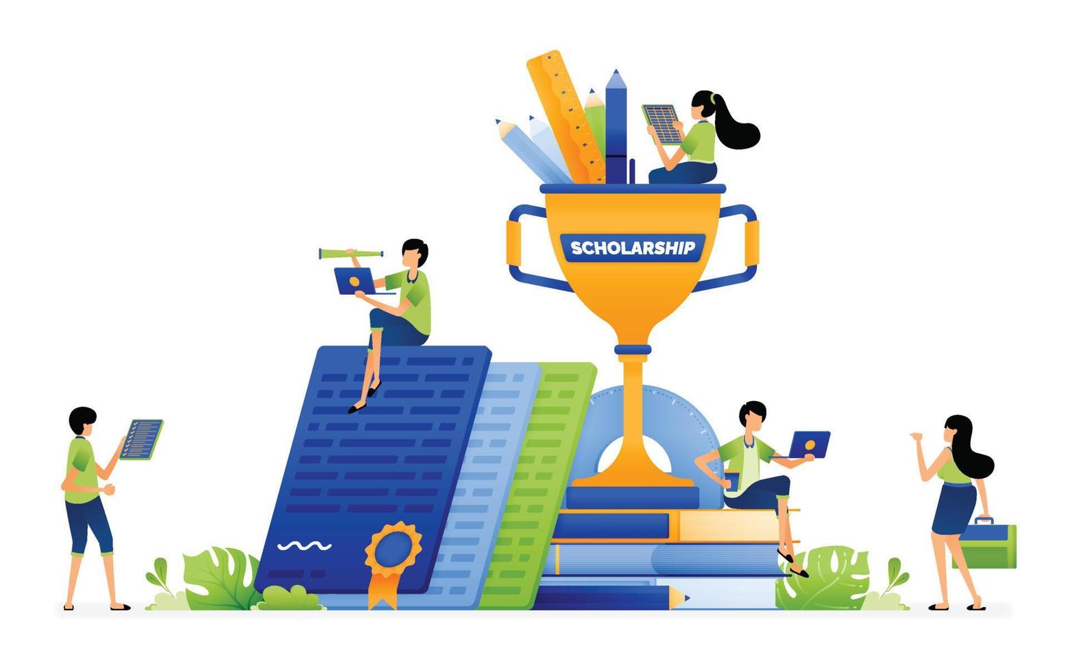 Design of Trophies and certificates as proof of achievement and effort to get educational scholarships. Illustration for landing pages websites posters banners mobile apps web social media ads etc vector