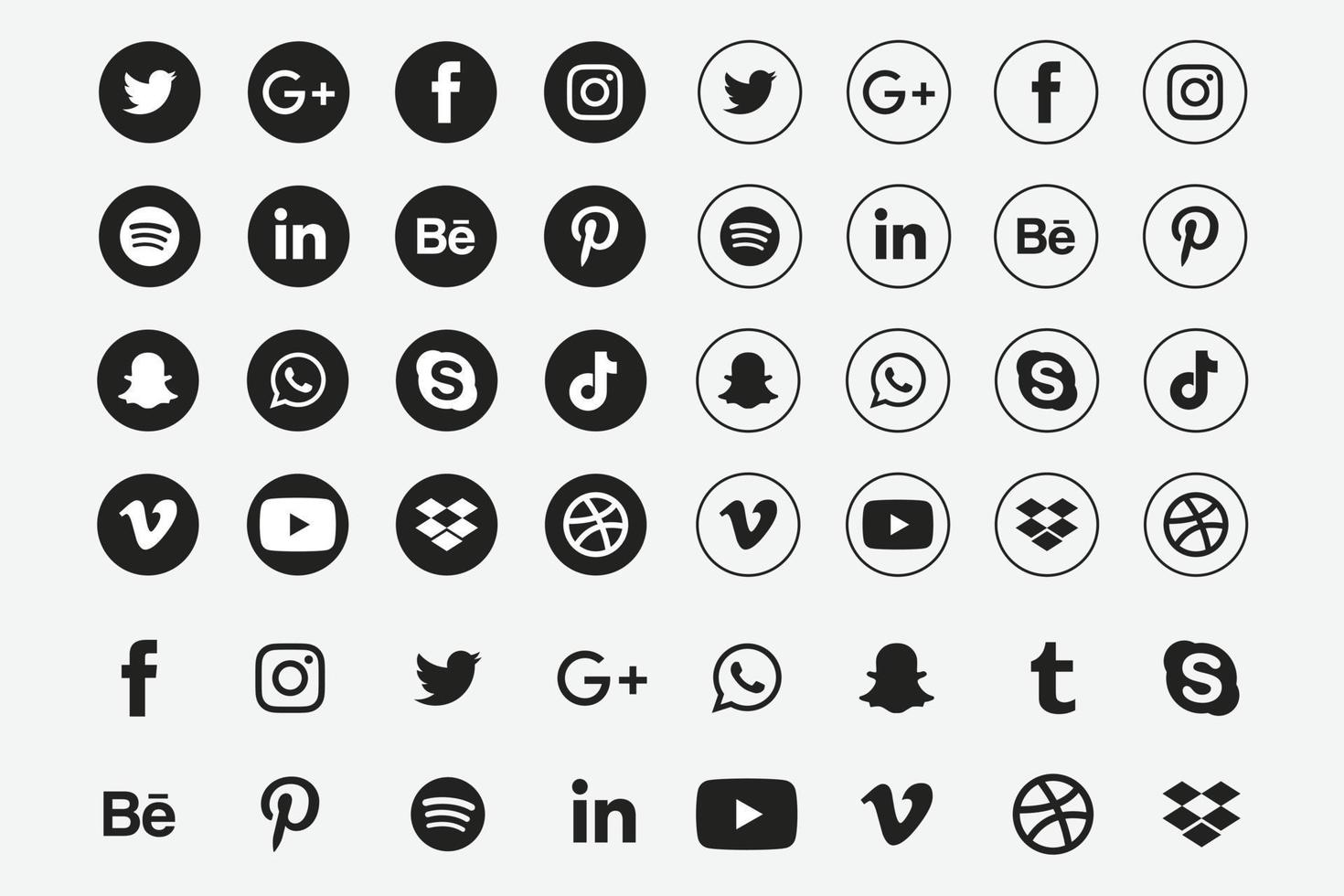 logotipos de redes sociales e iconos conjunto monocromo vector
