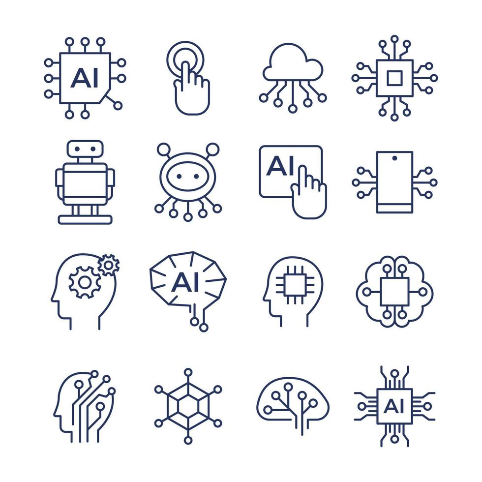 conjunto de iconos de inteligencia artificial vector