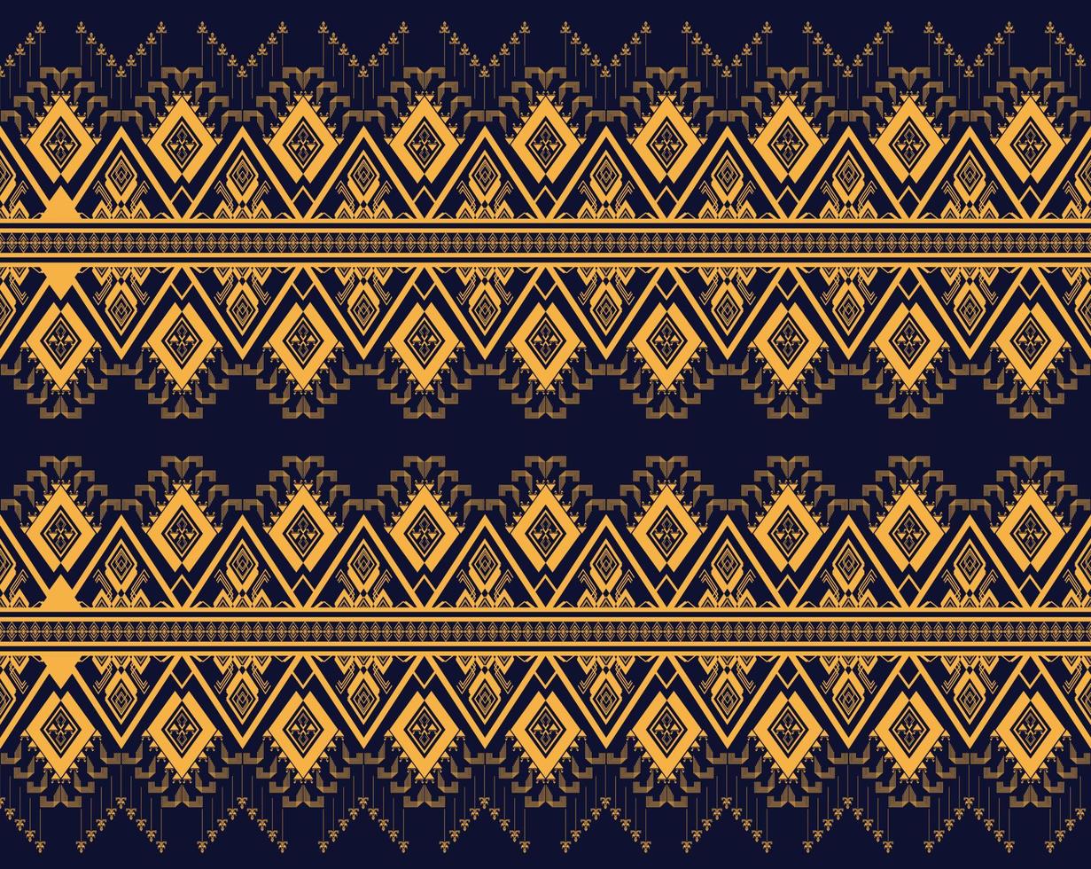 Geometric ethnic texture embroidery design with Dark Blue background design, skirt,wallpaper,clothing,wrapping,fabric, sheet, yellow triangle shapes Vector, illustration pattern vector