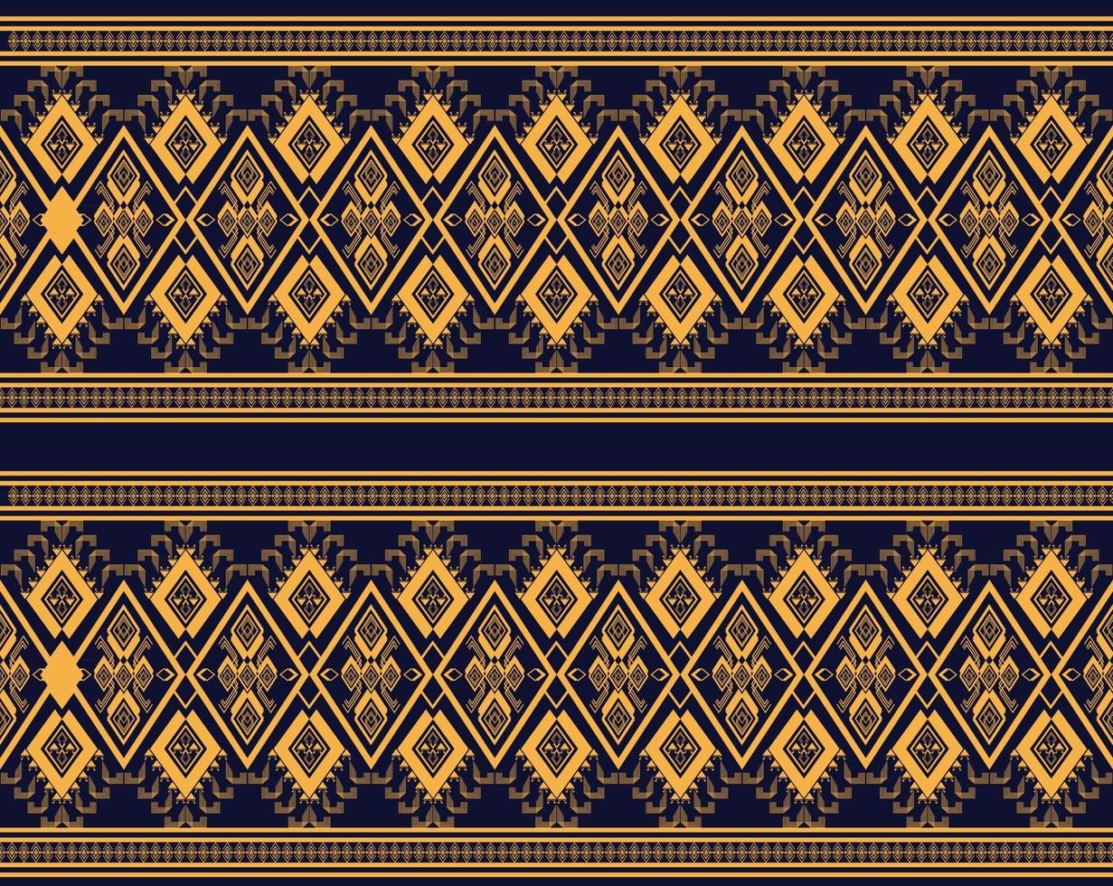 Geometric ethnic texture embroidery design with Dark Blue background design, skirt,wallpaper,clothing,wrapping,fabric, sheet, yellow triangle shapes Vector, illustration pattern vector
