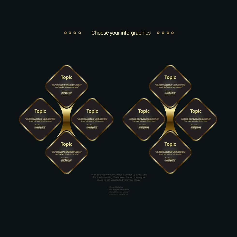 Modern luxury infographic tangle carts used in connection buttons concept, Group of premium levels charts on dark background vector