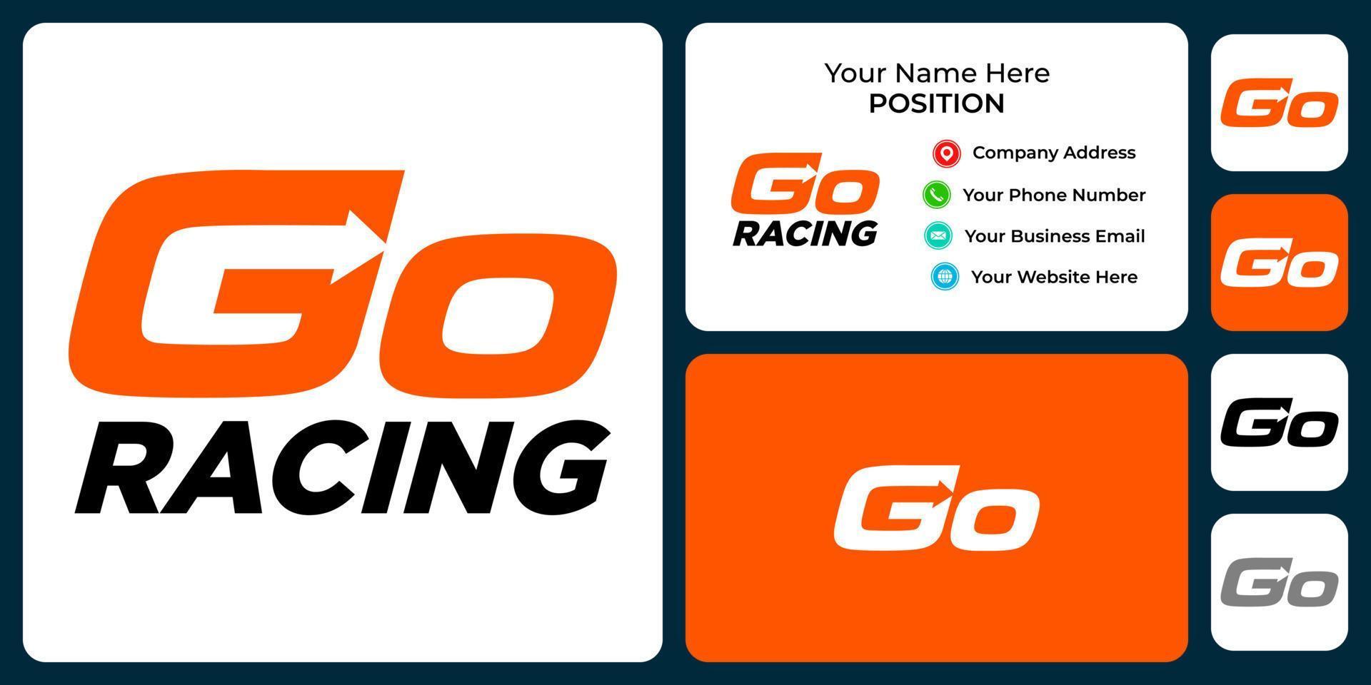 Go racing logo design with business card template. vector