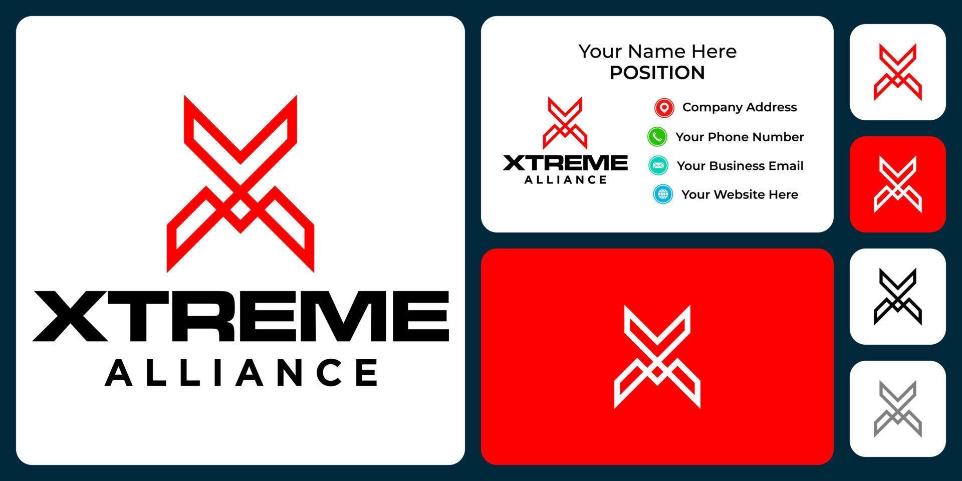 Letter X A monogram sport logo design with business card template. vector