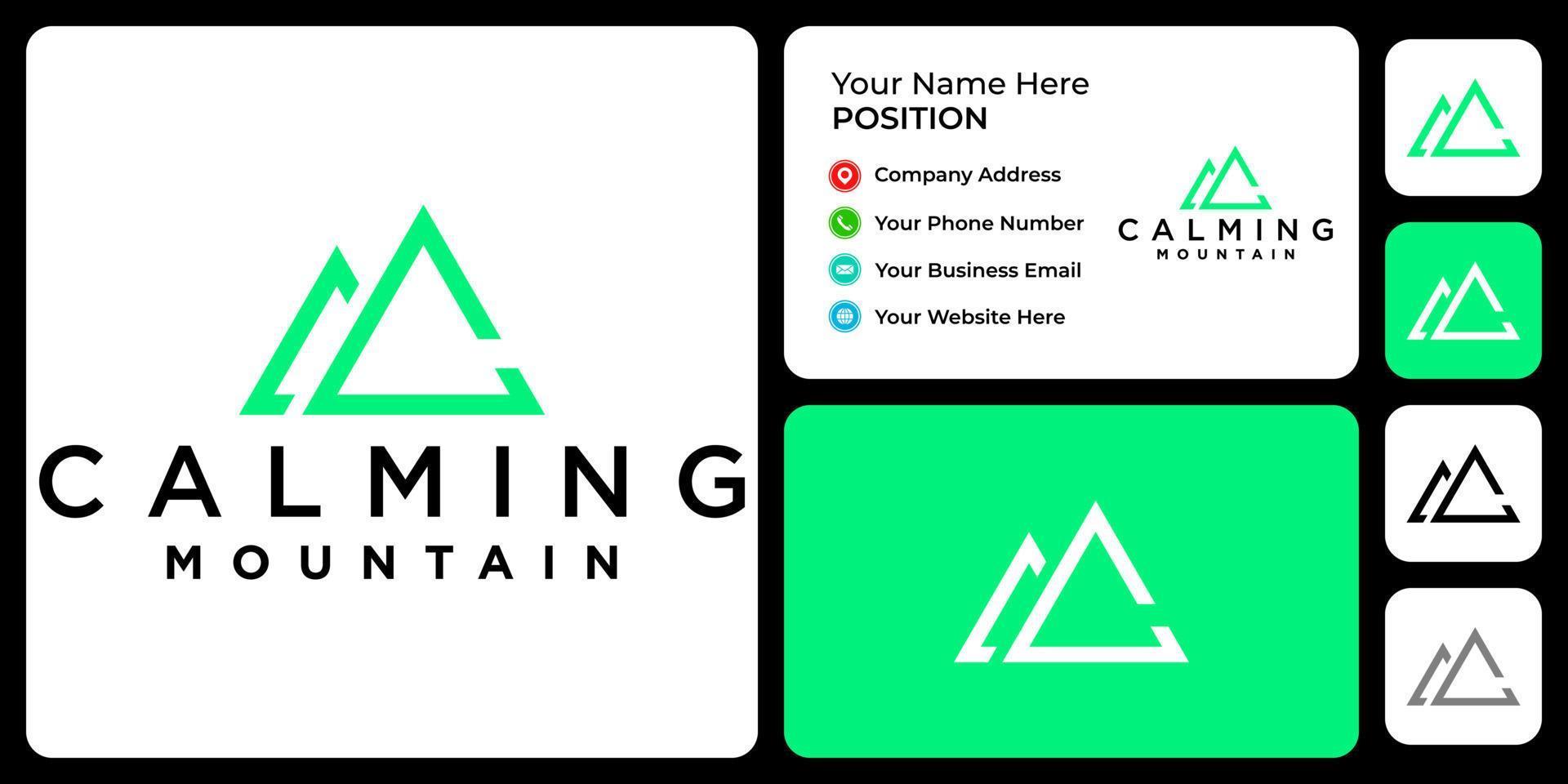 Letter C monogram mountain logo design with business card template. vector