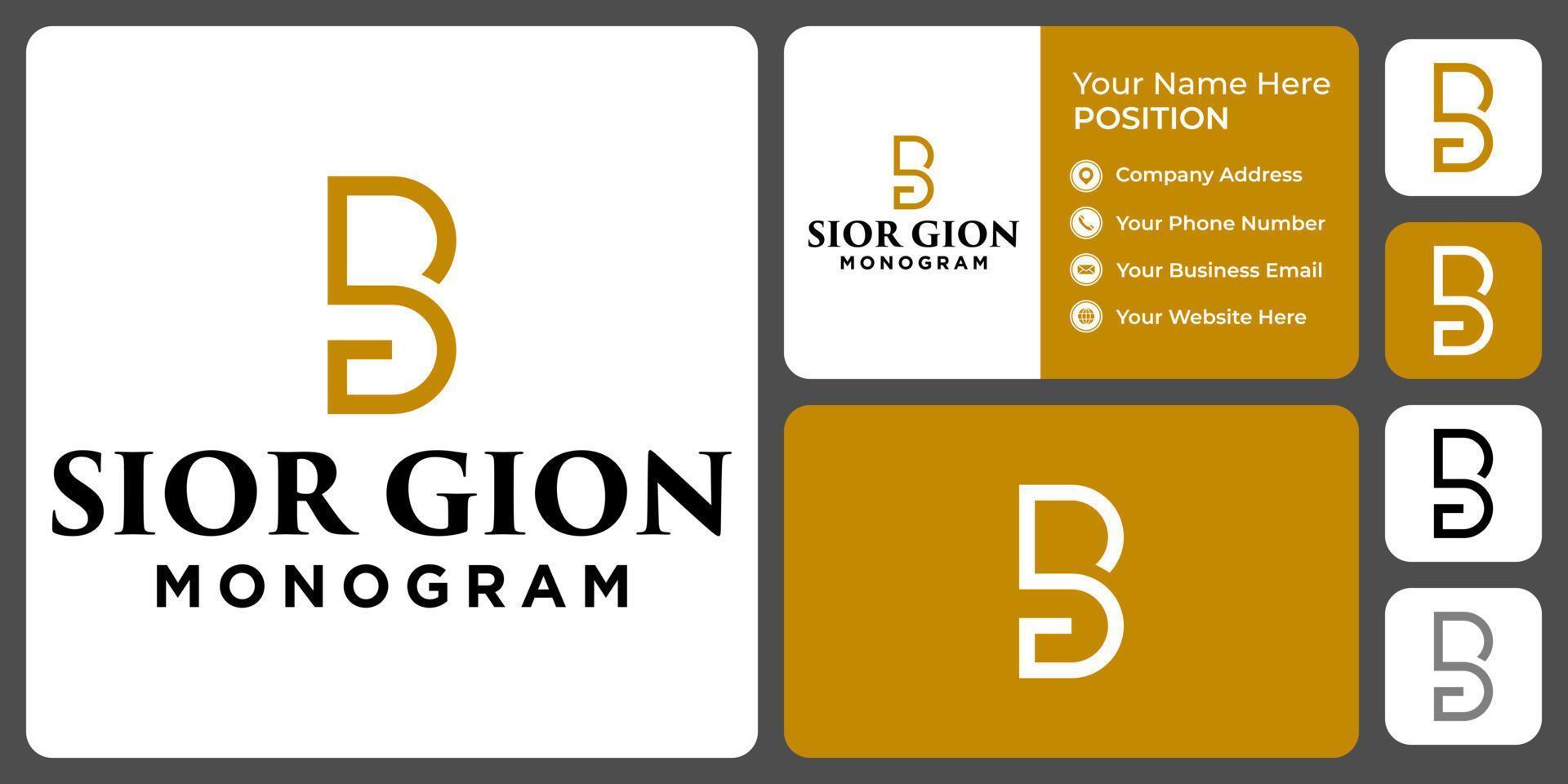 Letter S G monogram luxury logo design with business card template. vector