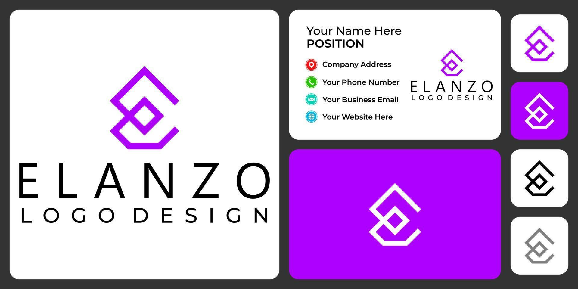 Letter E monogram business logo design with business card template. vector