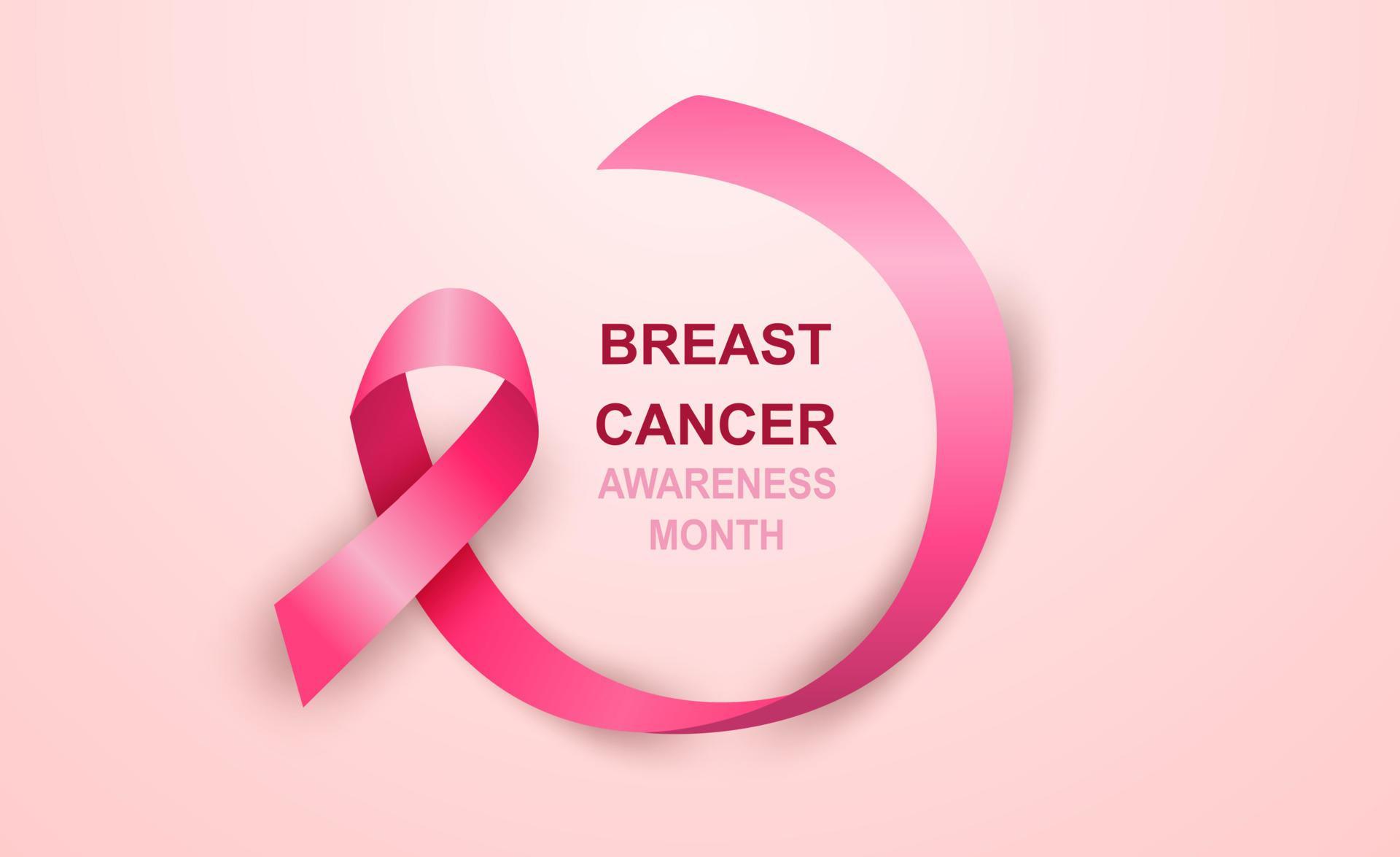 Breast cancer awareness month symbol emblem. Design with pink ribbon on ...