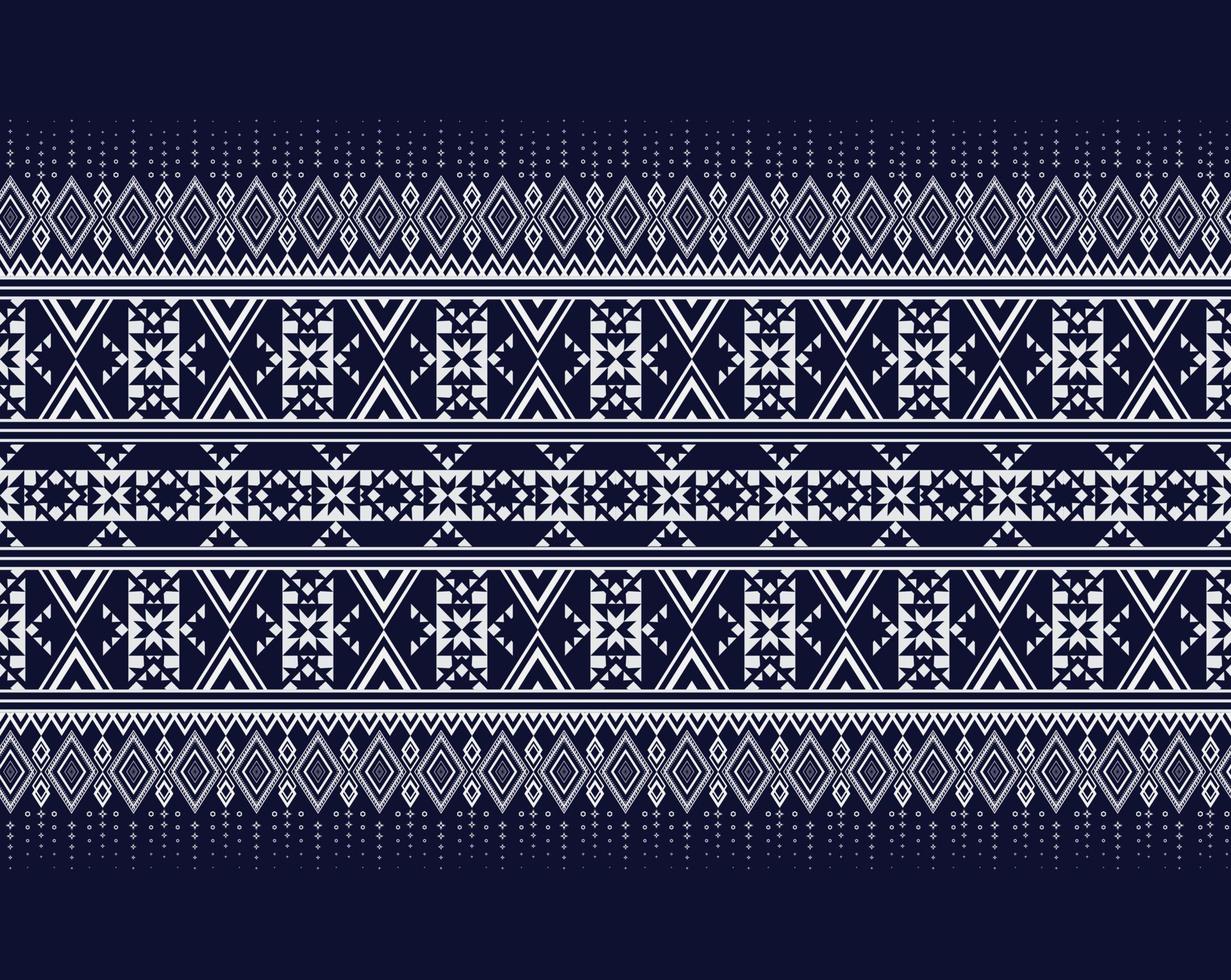 mejor diseño de bordado de textura étnica geométrica sobre fondo azul oscuro usado en falda, papel pintado, ropa, batik, tela, formas triangulares blancas vectoriales, plantillas de ilustración vector