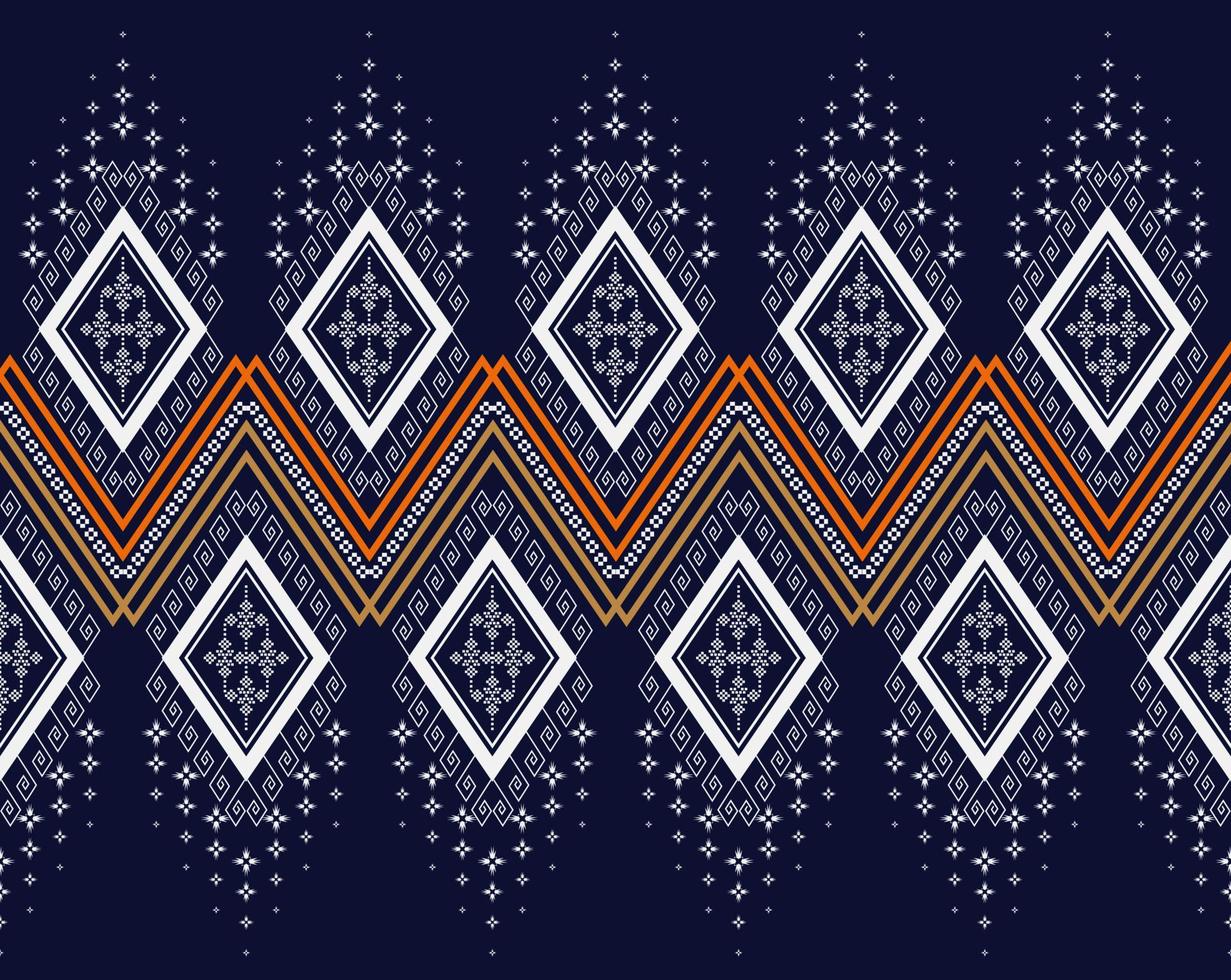 Geometric ethnic texture embroidery design with Dark Blue background design, skirt,wallpaper,clothing,wrapping,Batik,fabric,sheet, white triangle shapes Vector, illustration Texture vector