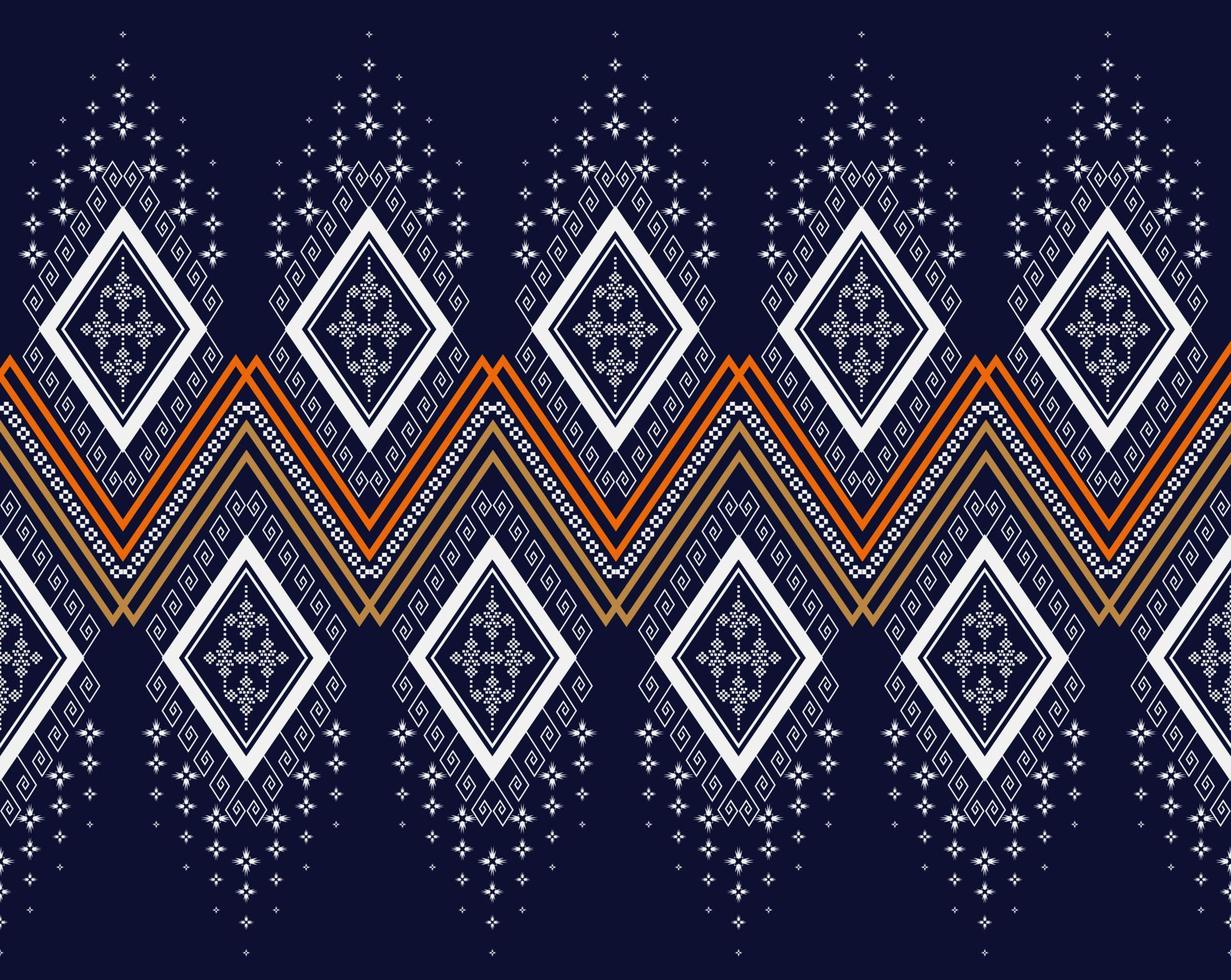 diseño de bordado de textura étnica geométrica con diseño de fondo azul oscuro, falda, papel pintado, ropa, envoltura, batik, tela, hoja, vector de formas de triángulo blanco, textura de ilustración