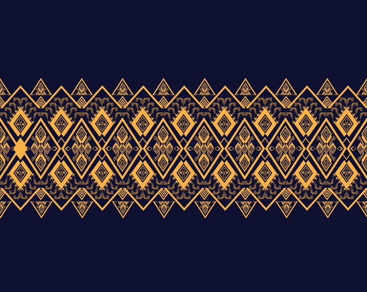diseño de bordado de textura étnica geométrica con diseño de fondo azul oscuro, falda, papel pintado, ropa, envoltura, tela, hoja, vector de formas de triángulo amarillo, patrón de ilustración