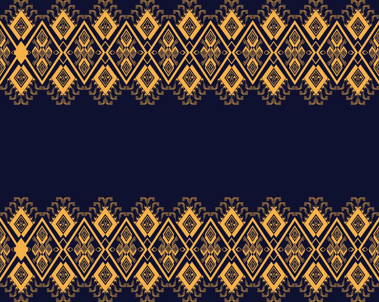 Geometric ethnic texture embroidery design with Dark Blue background design, skirt,wallpaper,clothing,wrapping,fabric, sheet, yellow triangle shapes Vector, illustration pattern vector
