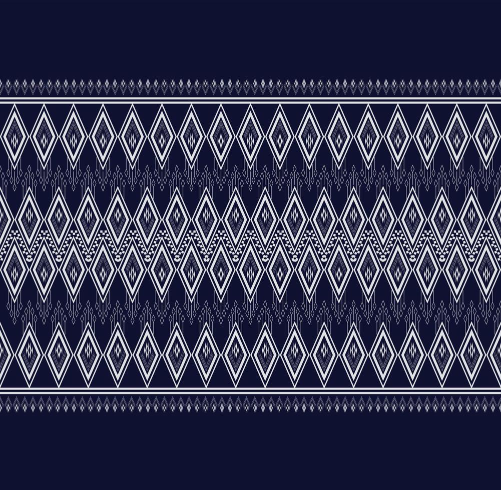 Black and white Geometric ethnic texture embroidery design with Dark Blue background design, skirt,carpet,wallpaper,clothing,wrapping,Batik,fabric,sheet white, triangle shapes Vector, illustration vector
