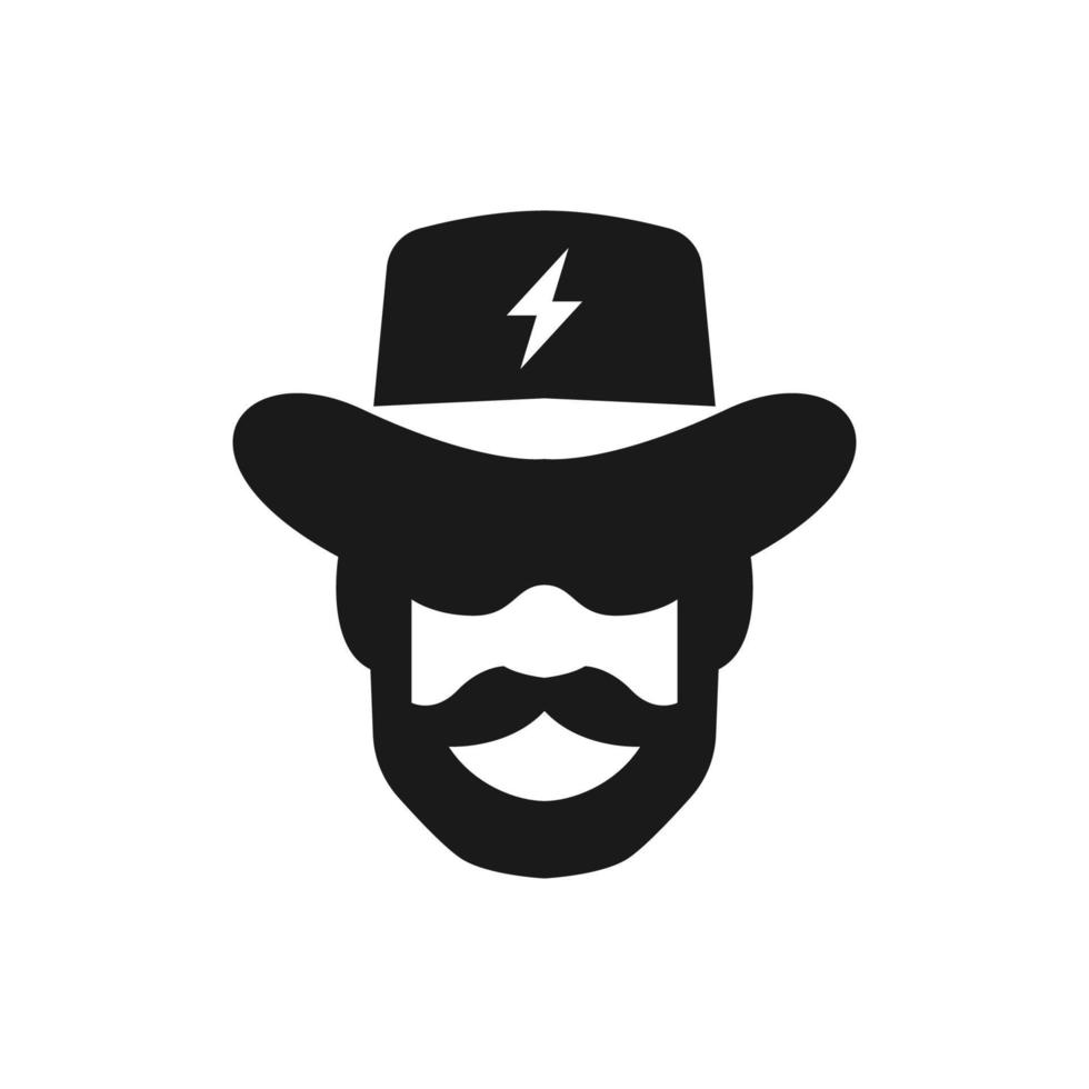 icono de vaquero con sombrero y logotipo de icono de rayo vector