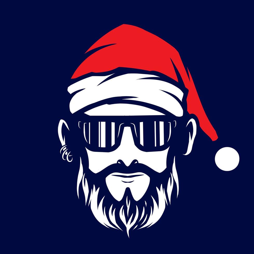 funky santa claus logo vector line neon art potrait diseño colorido con fondo oscuro.