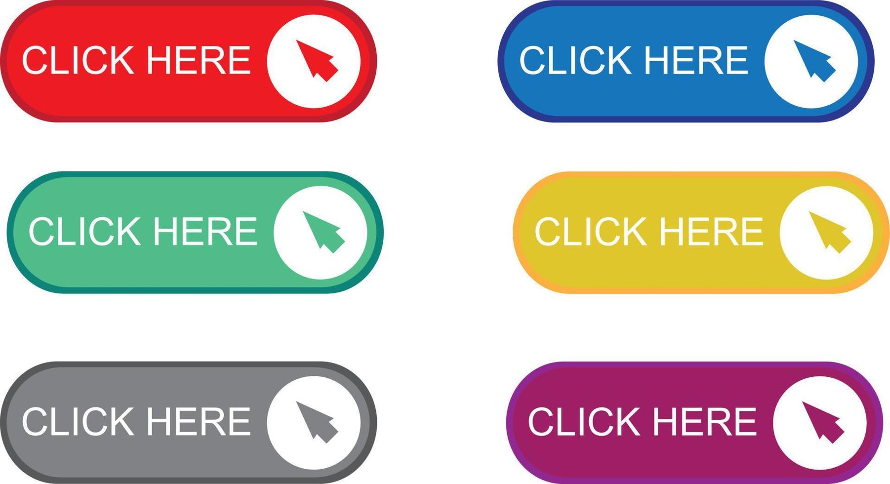 Click here button with arrow pointer clicking icon. Click here vector web button. Web button with action of arrow pointer. Click here, UI button concept