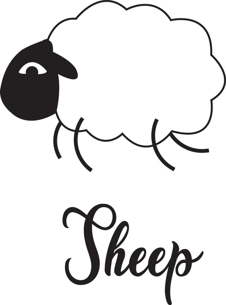 Cute sheep doodle. Vector illustration of a lamb jumping happy to sleep at night or farm subjects