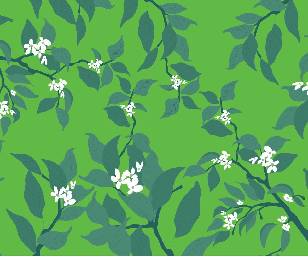 patrón sin costuras de primavera fresca dibujada a mano. diseño de fondo floral con hojas verdes, plantas suculentas y flores de lirio blanco. ilustración vectorial vector